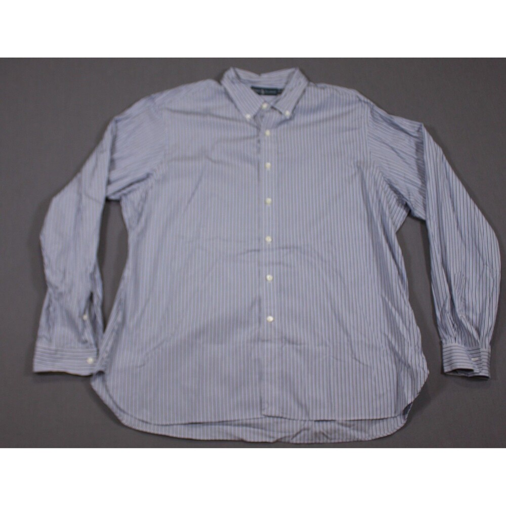 Polo Ralph Lauren Preppy Blue Striped Dress Shirt Cotton 18 -46